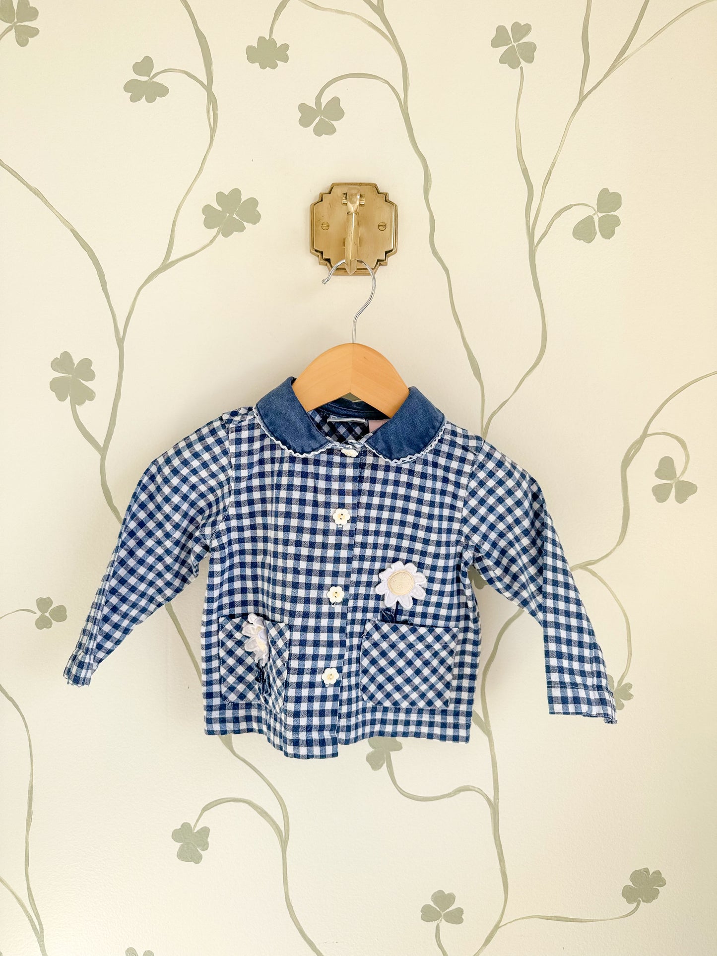 Vintage Navy Gingham Spring Daisy Top - 18M