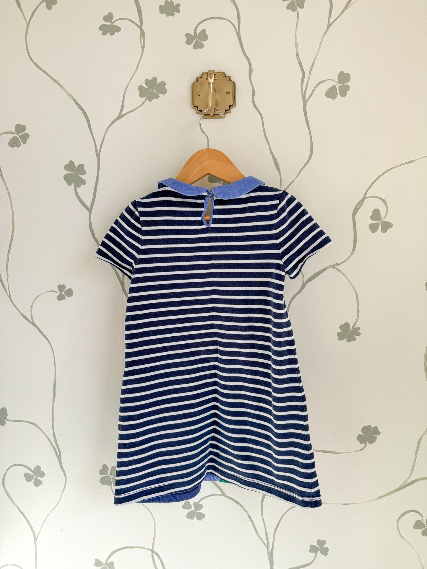 Mini Boden Rainbow Appliqué Stripe Peter Pan Collar - 4/5 Years