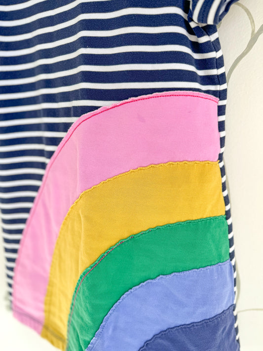 Mini Boden Rainbow Appliqué Stripe Peter Pan Collar - 4/5 Years