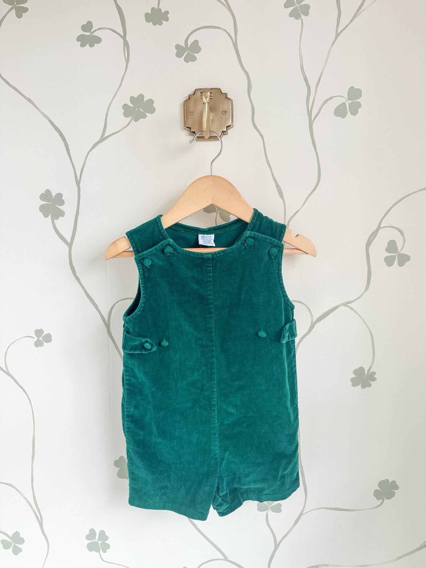 Vintage Alyssa Velour Green Romper - 12-18 Months