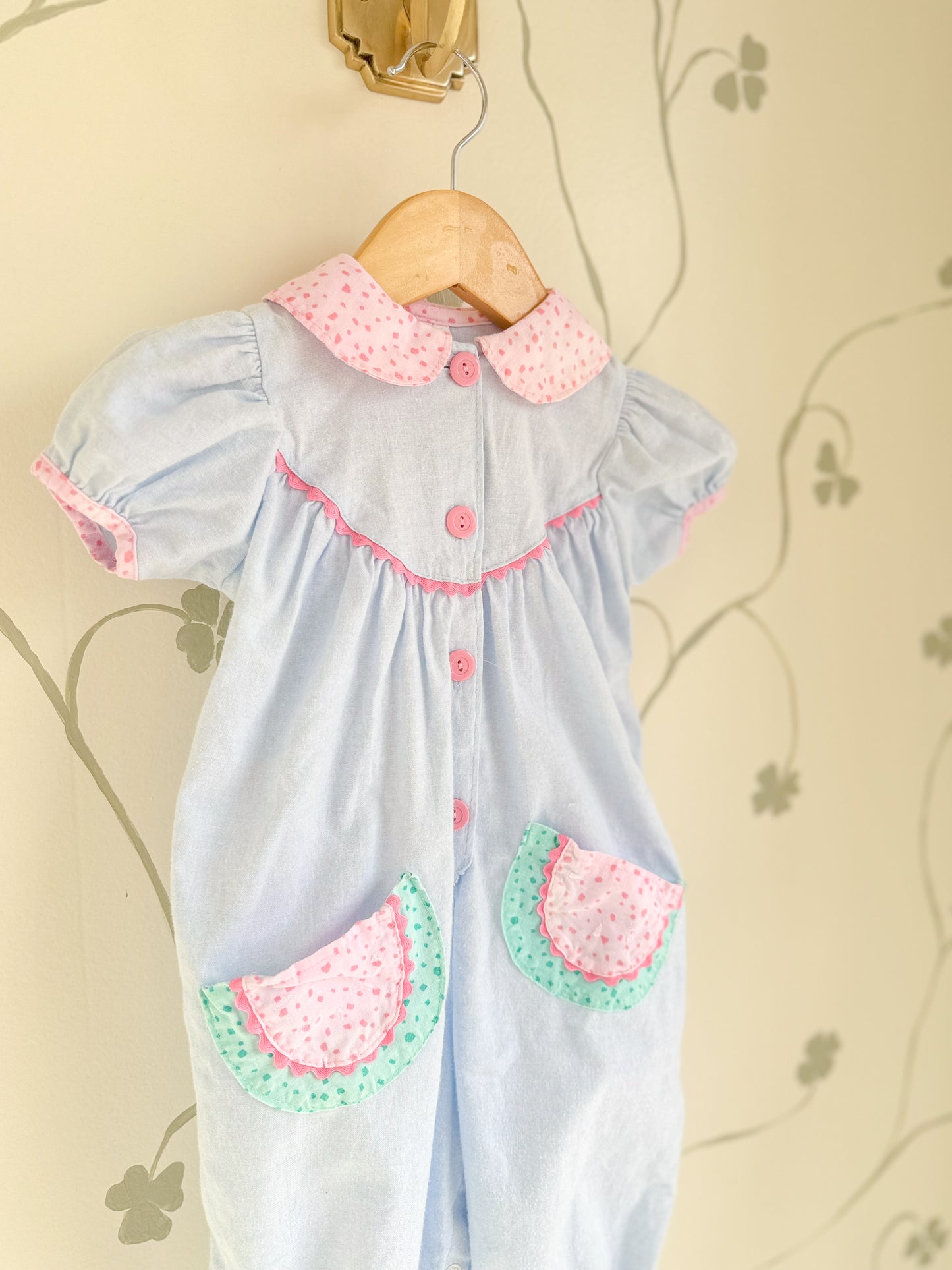 Vintage Watermelon Chambray Romper - 12 Months