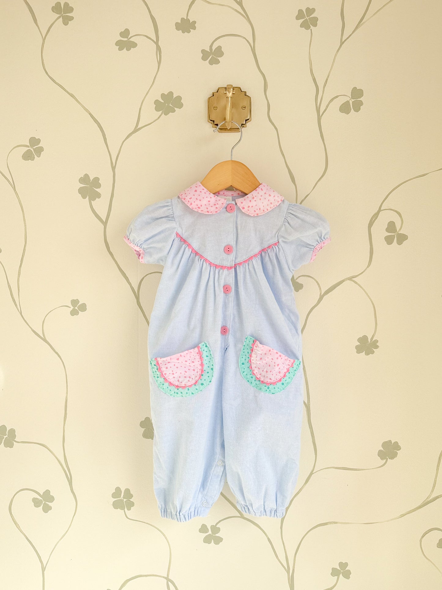 Vintage Watermelon Chambray Romper - 12 Months