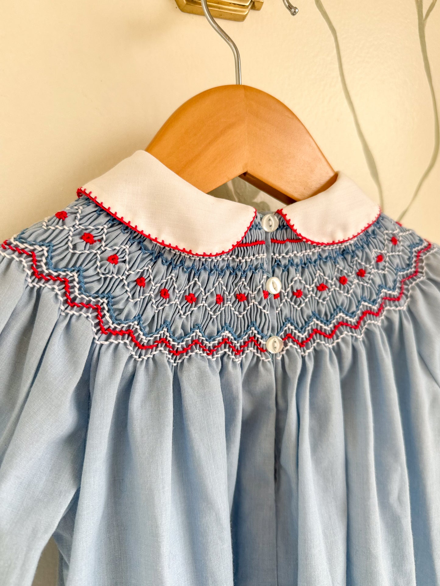 Vintage Light Blue Smocked Swing Dress - 18-24M