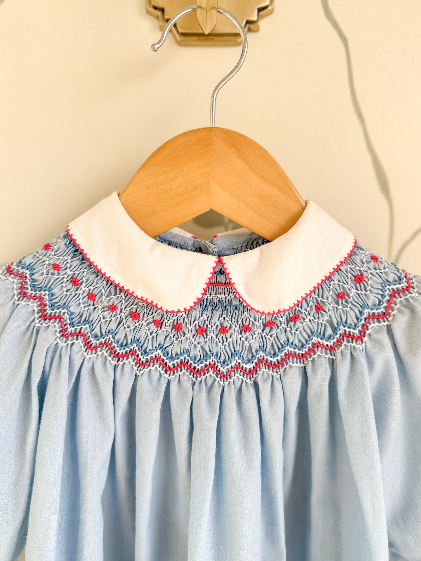 Vintage Light Blue Smocked Swing Dress - 18-24M