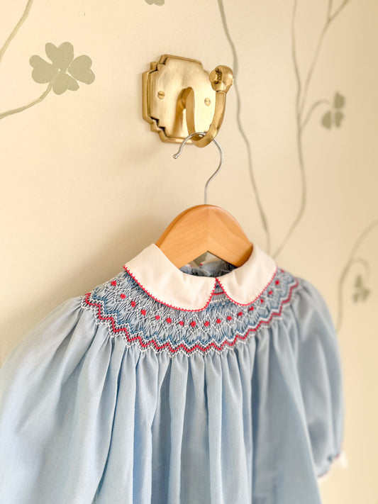 Vintage Light Blue Smocked Swing Dress - 18-24M