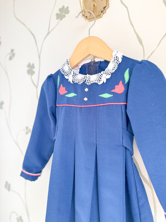Vintage Tulip Pleated Navy Dress - Size 4