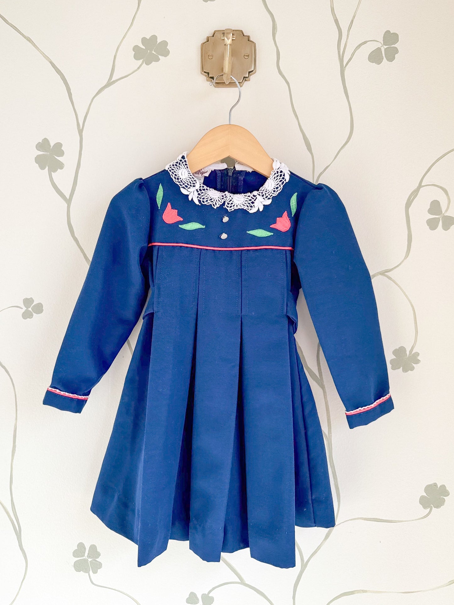 Vintage Tulip Pleated Navy Dress - Size 4