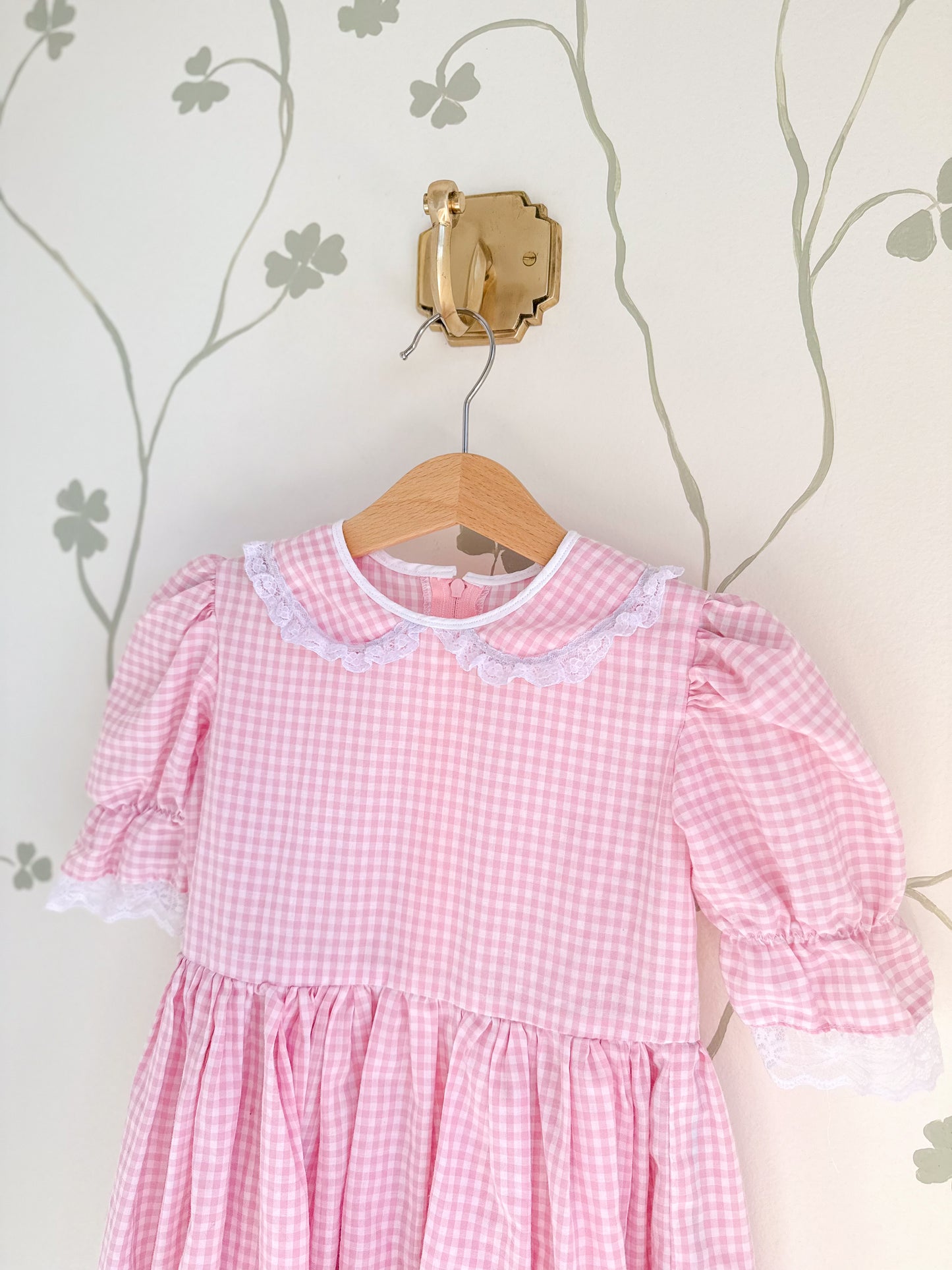 Vintage Pink Gingham and Lace dress - 5/6 Years