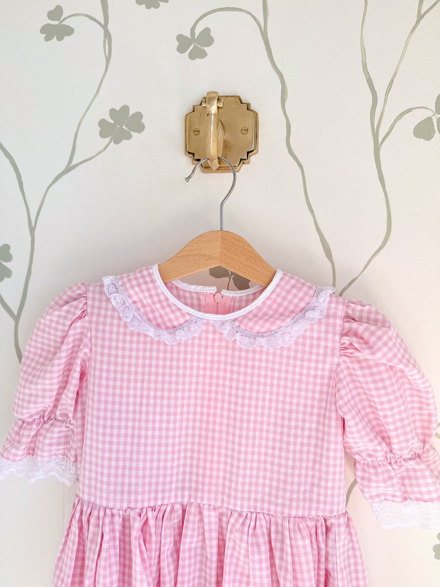 Vintage Pink Gingham and Lace dress - 5/6 Years