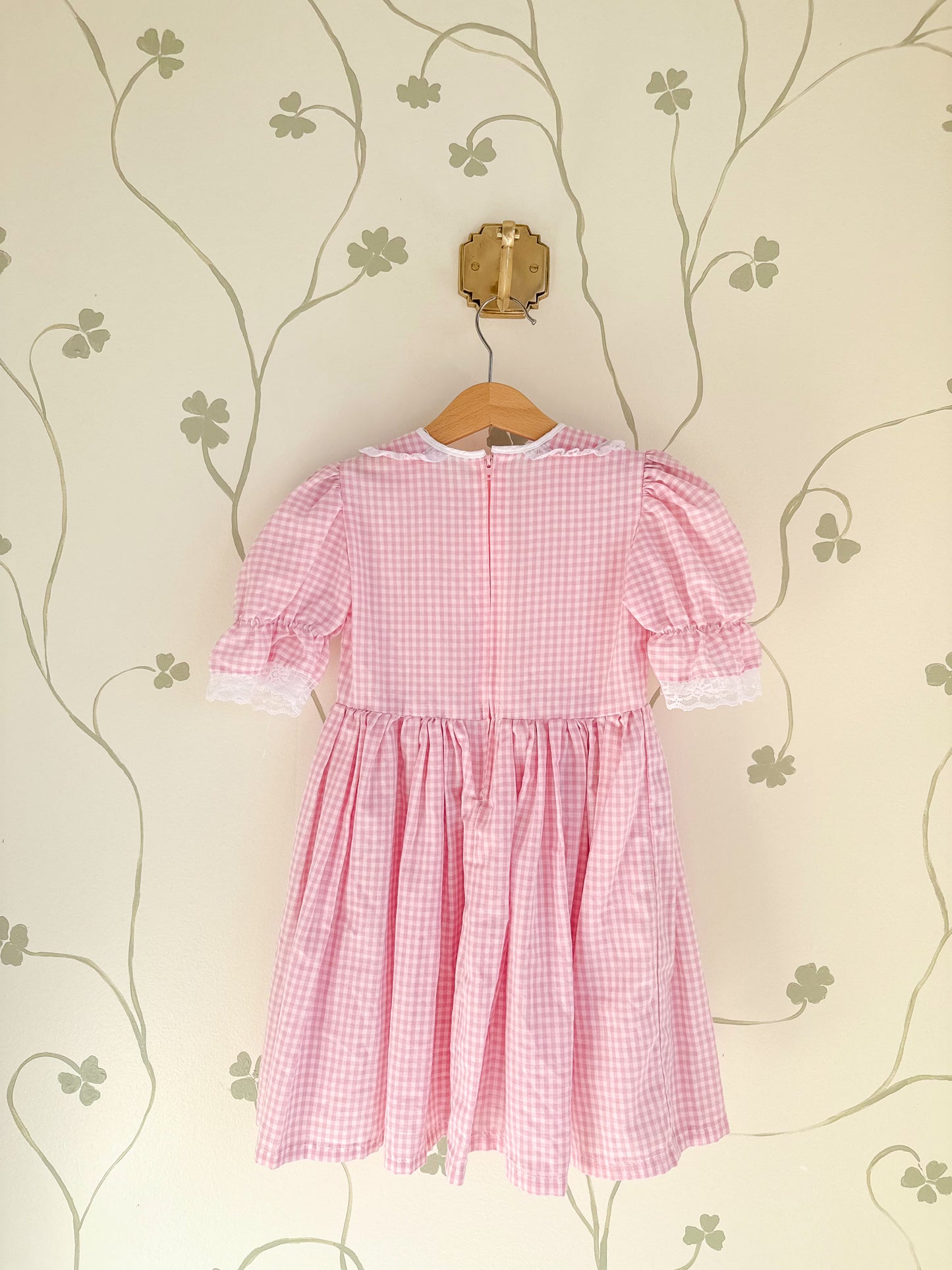 Vintage Pink Gingham and Lace dress - 5/6 Years
