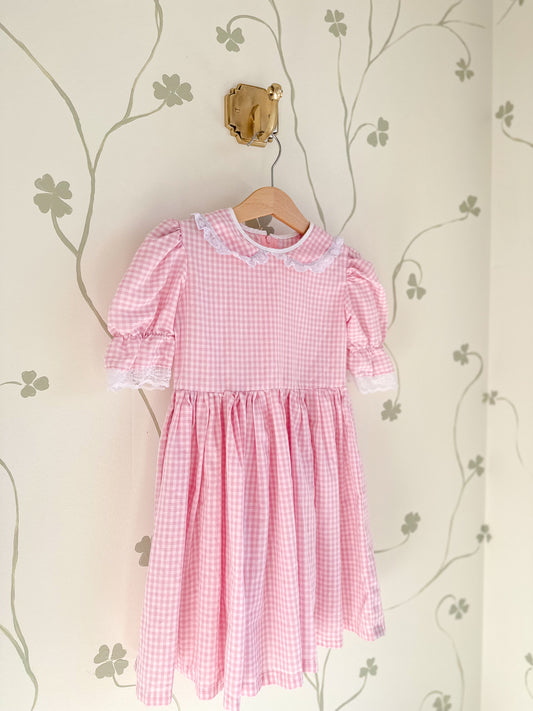 Vintage Pink Gingham and Lace dress - 5/6 Years