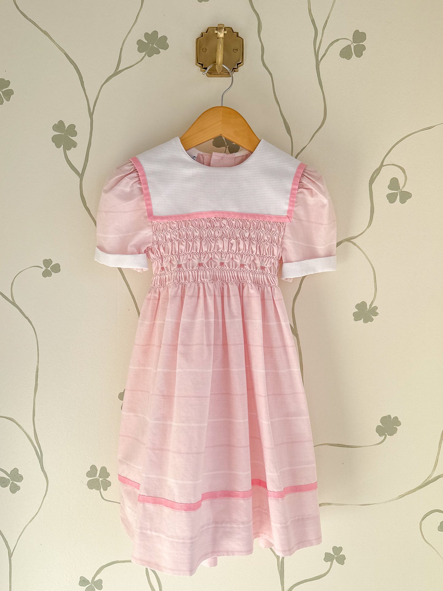 Vintage Polly Flinders Pink and White Bib Dress - Size 6