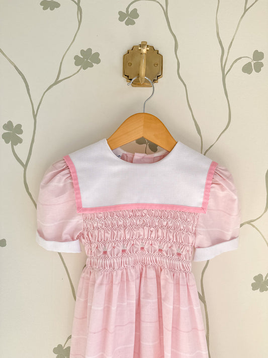 Vintage Polly Flinders Pink and White Bib Dress - Size 6