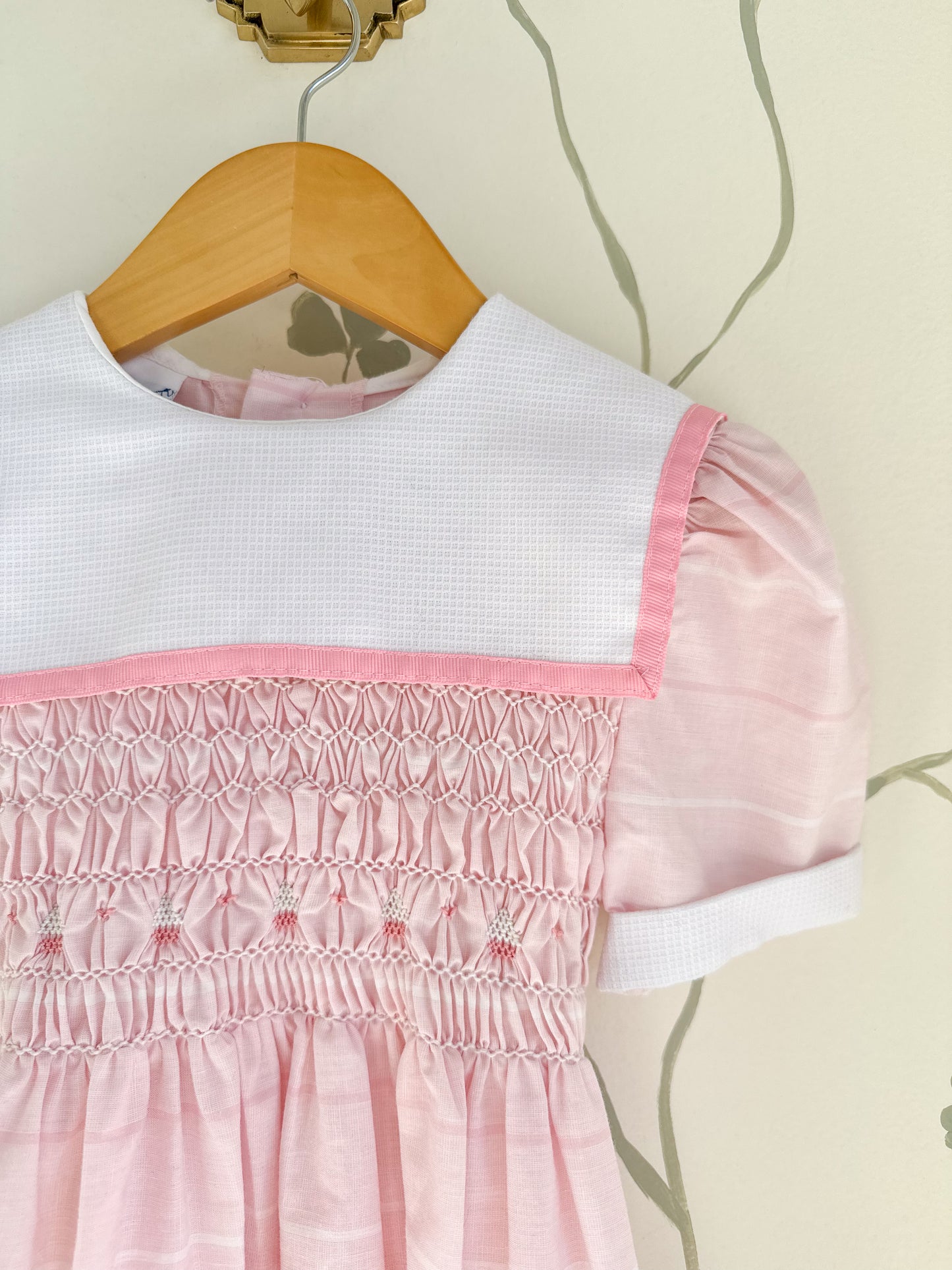 Vintage Polly Flinders Pink and White Bib Dress - Size 6