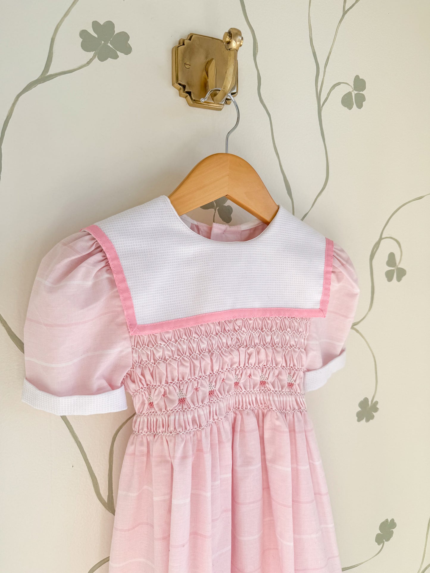 Vintage Polly Flinders Pink and White Bib Dress - Size 6