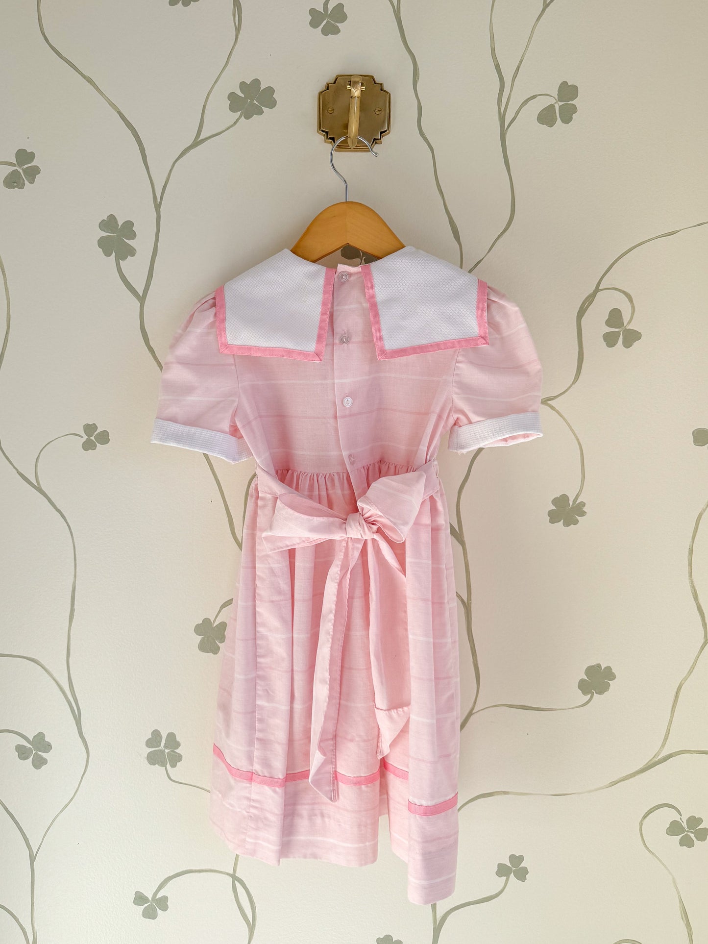 Vintage Polly Flinders Pink and White Bib Dress - Size 6