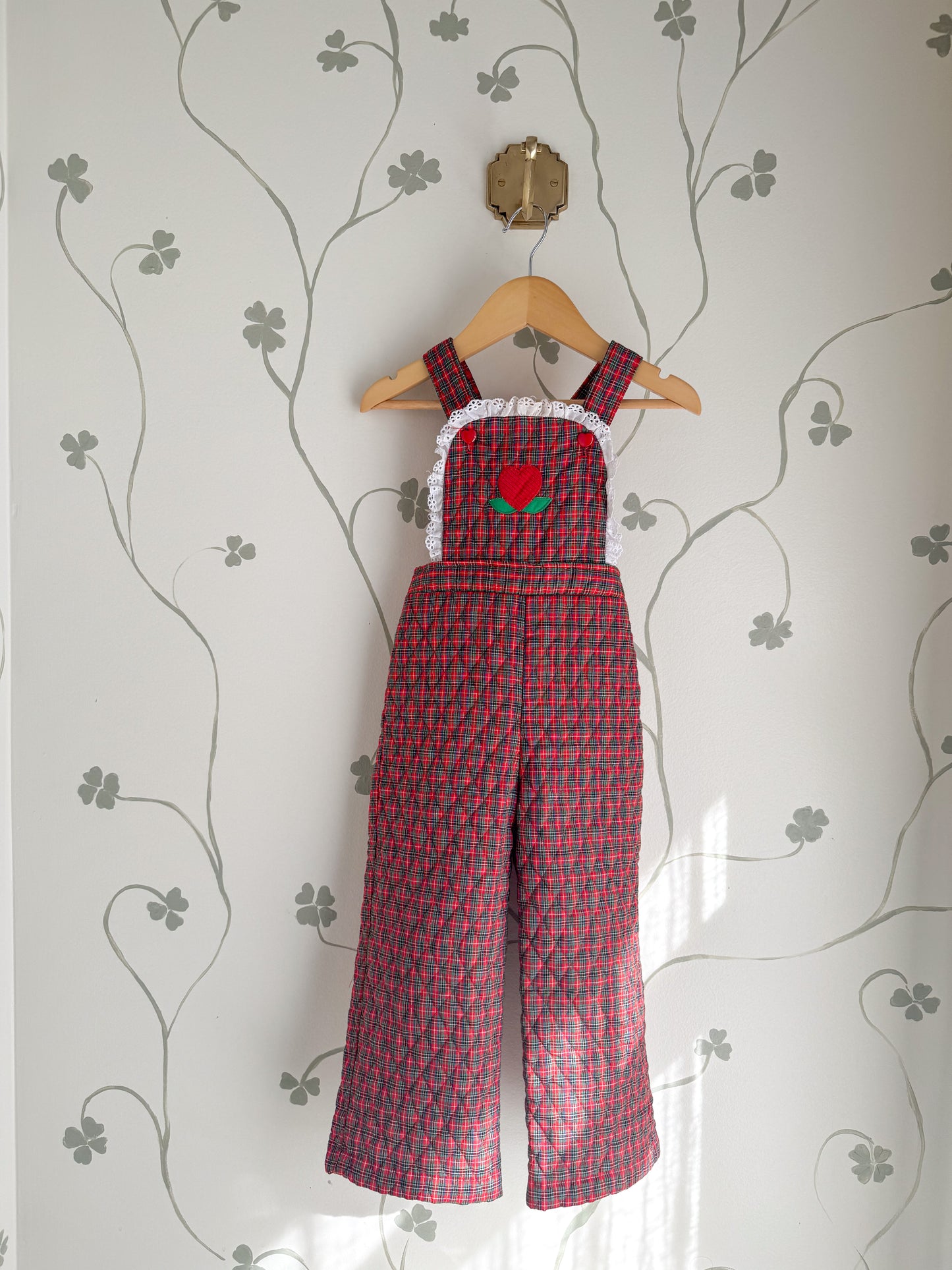 Vintage Healthtex - Quilted Heart Plaid Overalls - Size 4/5 Years