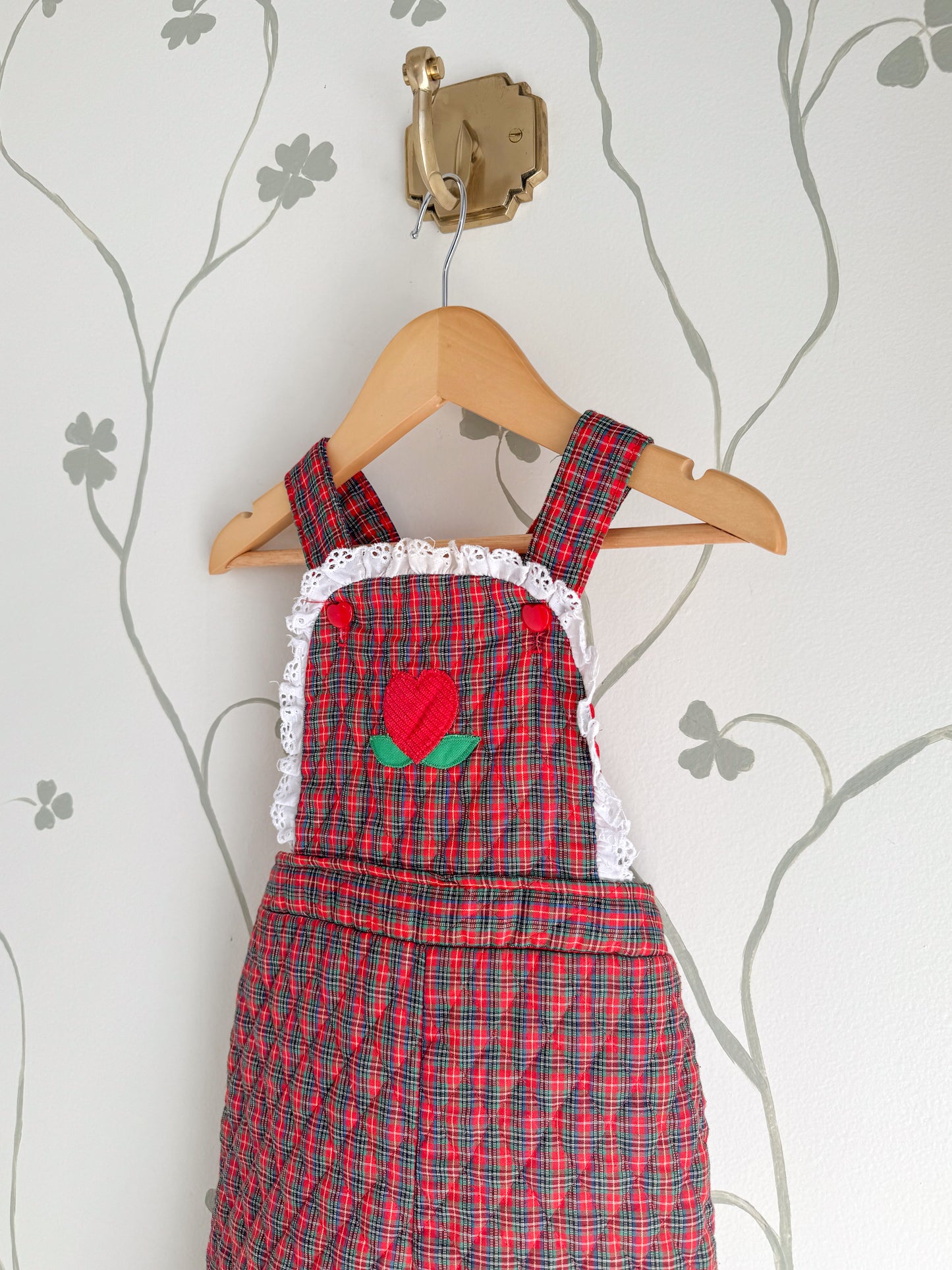 Vintage Healthtex - Quilted Heart Plaid Overalls - Size 4/5 Years