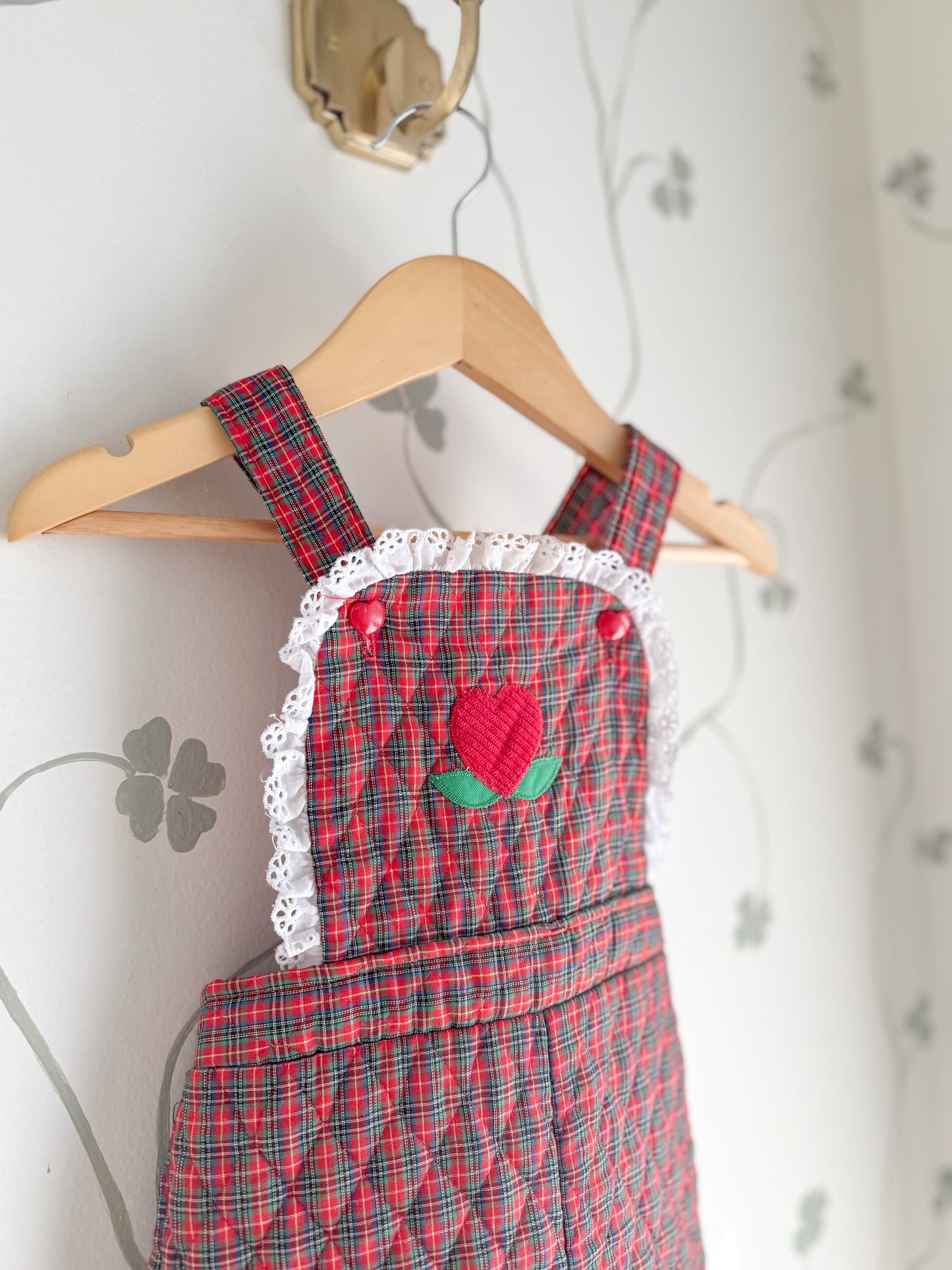 Vintage Healthtex - Quilted Heart Plaid Overalls - Size 4/5 Years