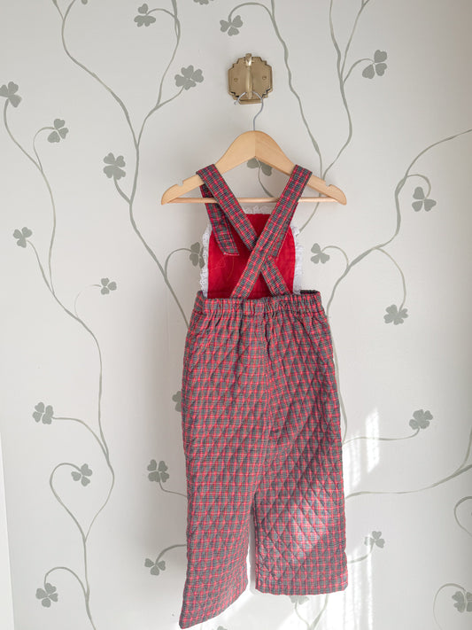 Vintage Healthtex - Quilted Heart Plaid Overalls - Size 4/5 Years
