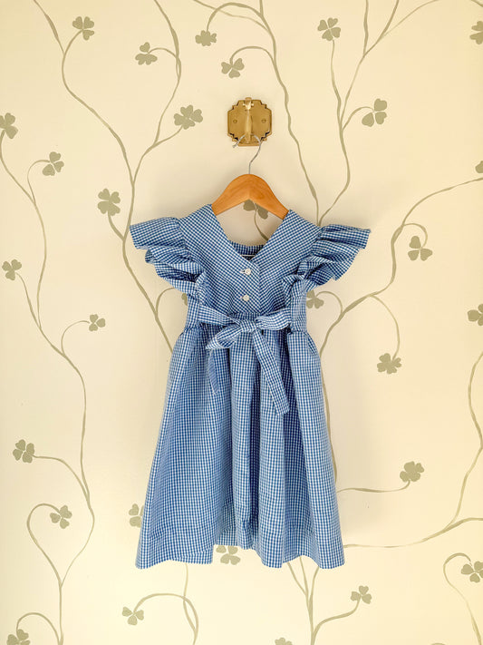 Vintage Blue Gingham Embroidered Strawberry Dress - 5 Years