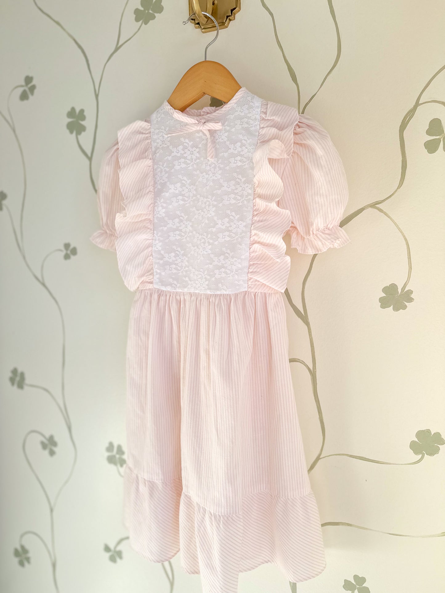 Vintage Pink Stripe & Lace Dress - Size 6