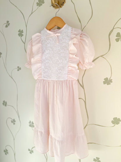 Vintage Pink Stripe & Lace Dress - Size 6