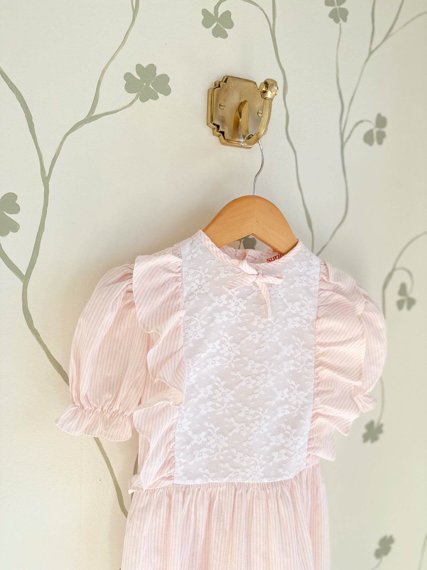 Vintage Pink Stripe & Lace Dress - Size 6