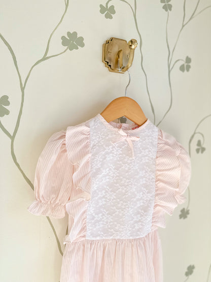 Vintage Pink Stripe & Lace Dress - Size 6