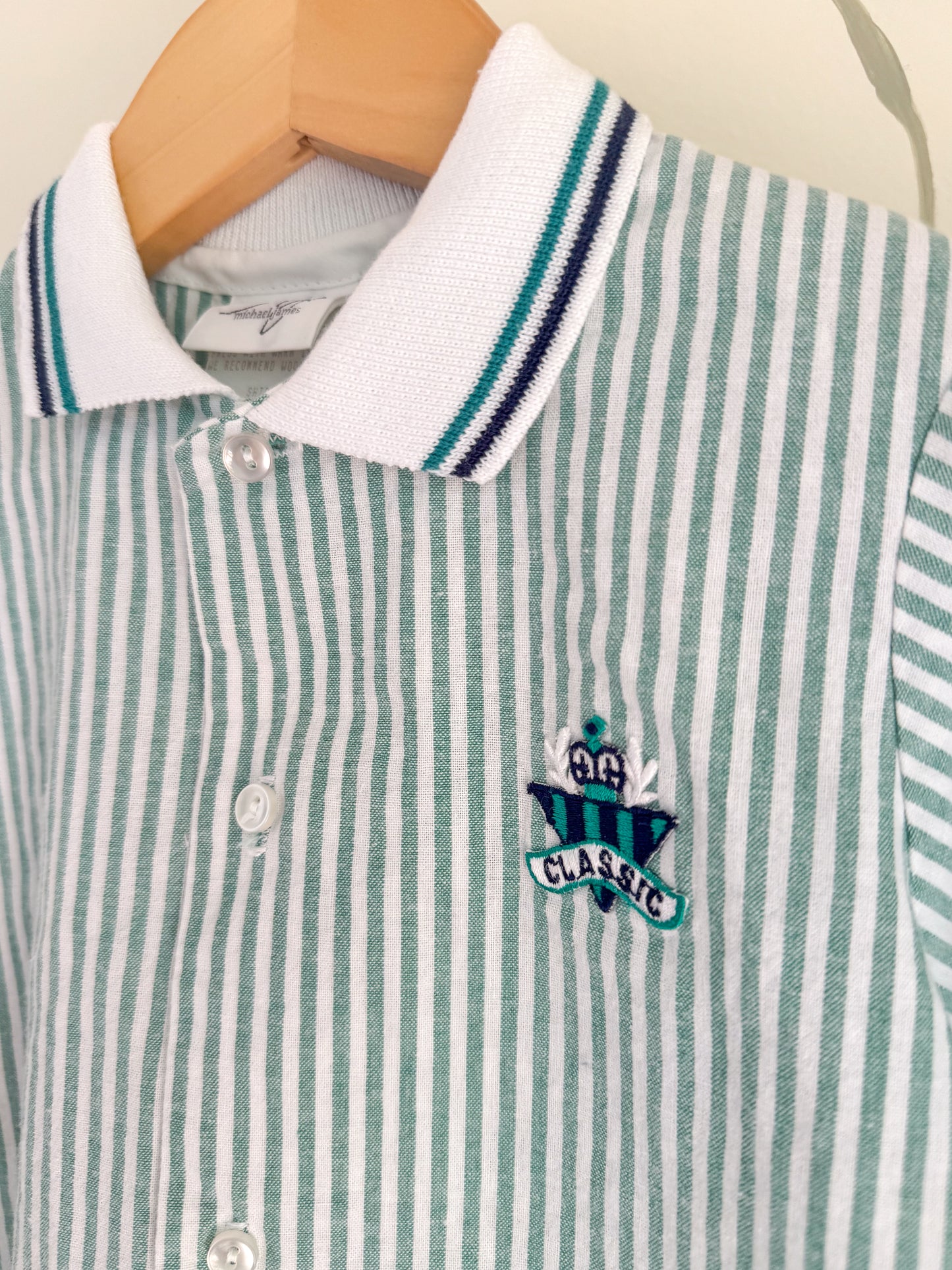 Vintage Green Striped Polo Two-Piece Set - 4/5 Years