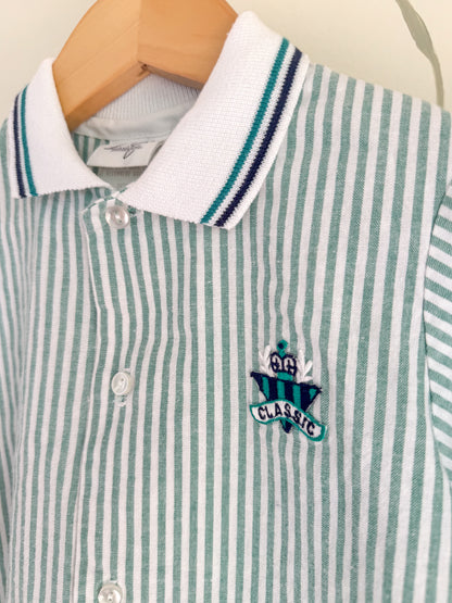Vintage Green Striped Polo Two-Piece Set - 4/5 Years