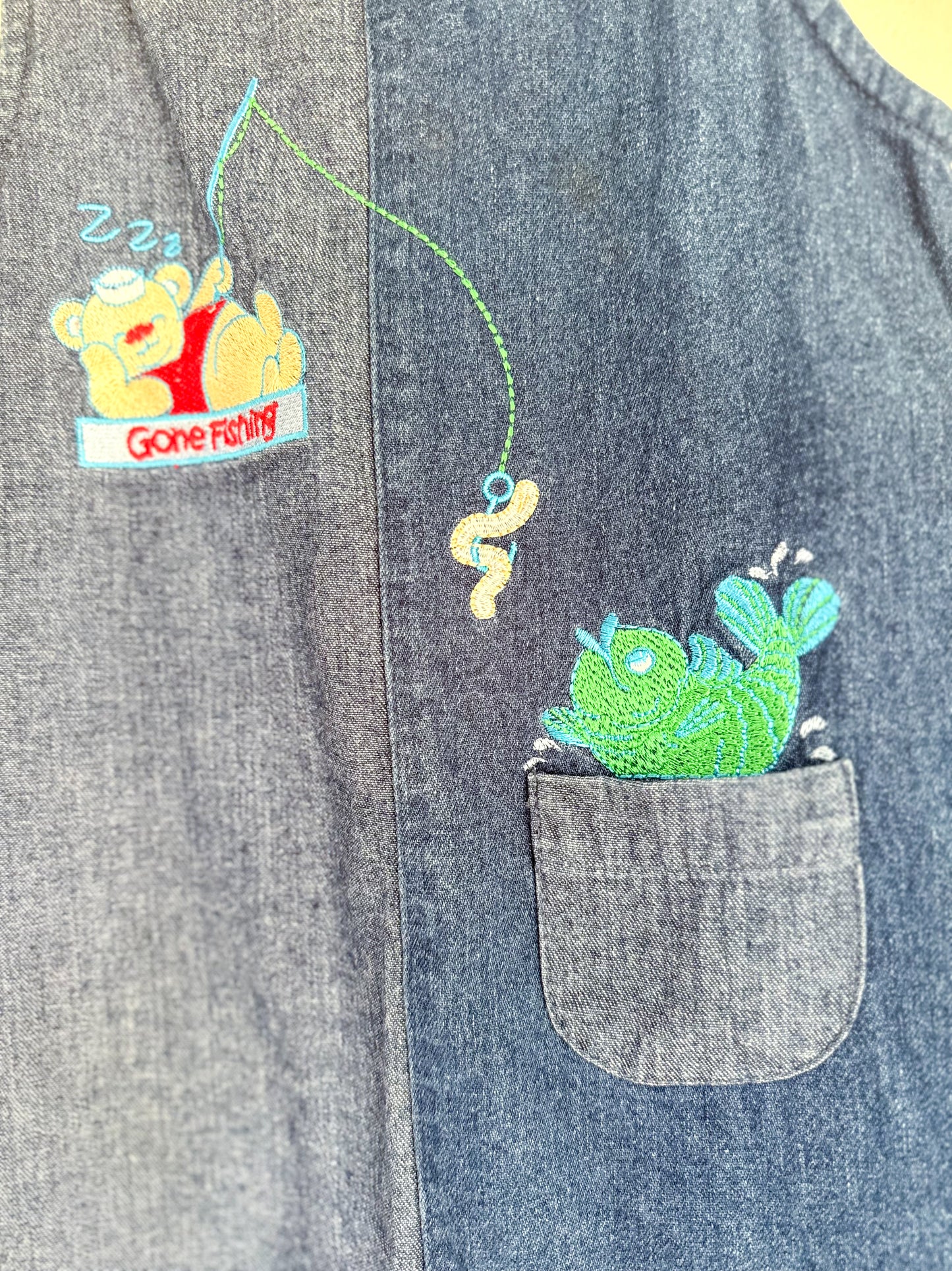 Vintage Fishing Denim Shortalls - 24 Months