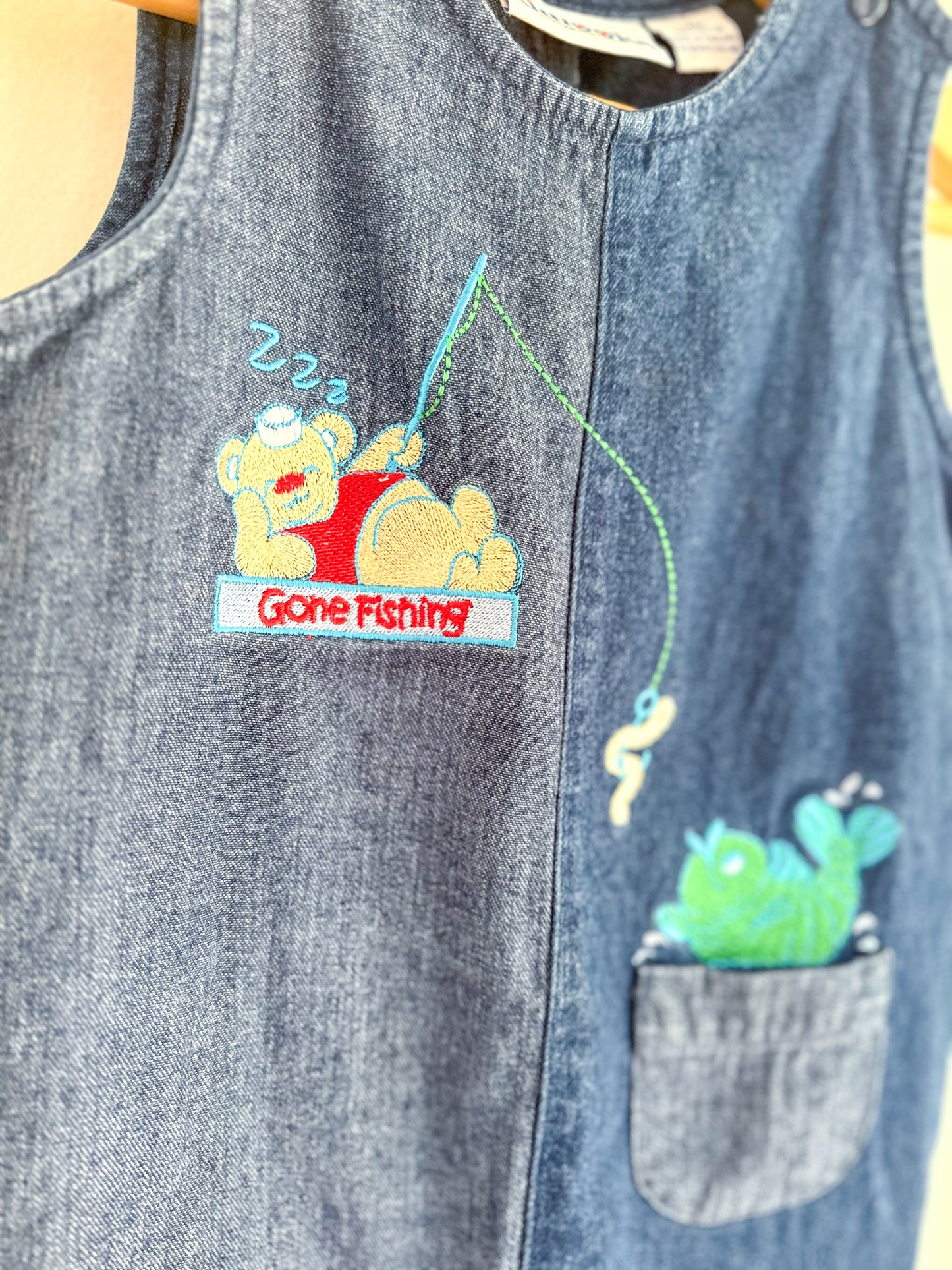 Vintage Fishing Denim Shortalls - 24 Months