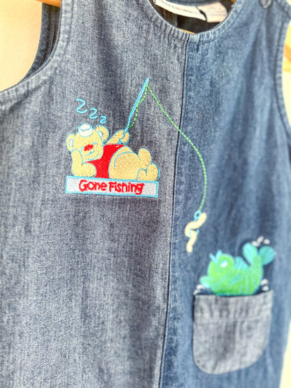 Vintage Fishing Denim Shortalls - 24 Months
