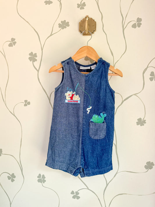 Vintage Fishing Denim Shortalls - 24 Months